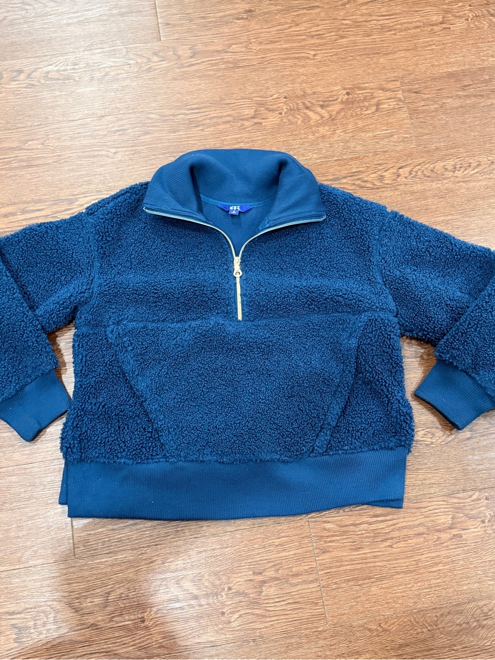 JoyLab Navy Sherpa Half-Zip V-Neck Sweater